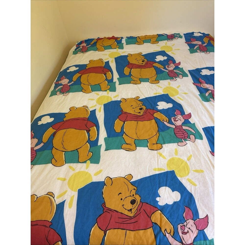 Vintage 90s Winnie the Pooh Piglet Twin Flat Bed Sheet Sunny Day Disney USA Made
